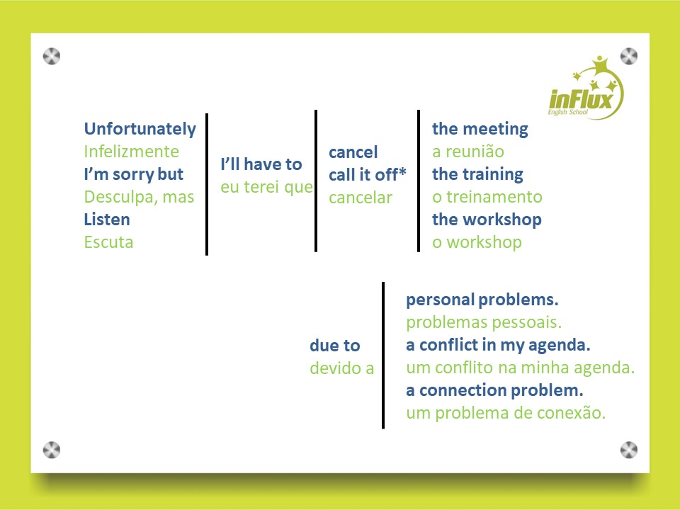 como cancelar um compromisso de trabalho em inglês