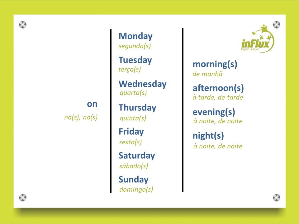 Os dias da semana em inglês – Inglês Online