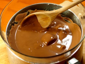 Melting chocolate.