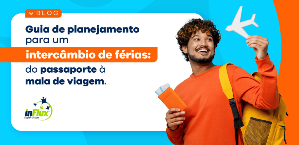 rapaz segurando avião de papel simbolizando sua ida ao intercâmbio influx